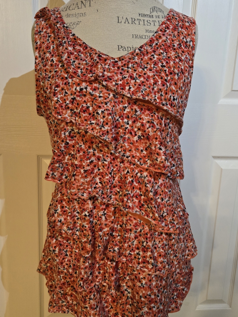 Women’s Orange Floral Ruffle Sleeveless Top